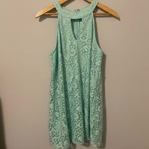 teal floral lace dress size m.